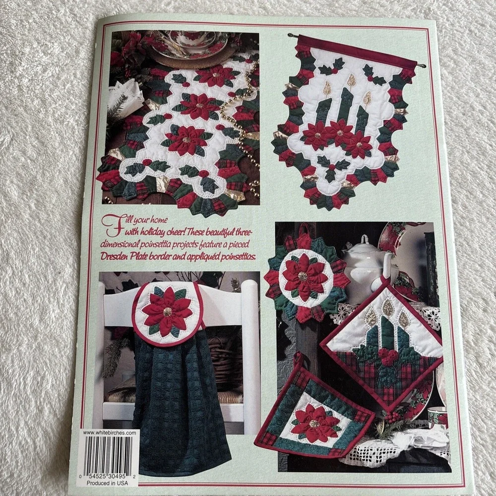 Christmas Quilting Pattern Vintage Holiday Poinsettia Table‎ Set Quilt 7 Project